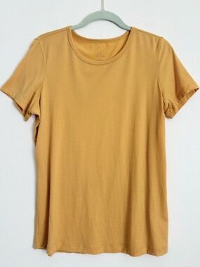 WOOLX LIZA Merino Wool Nylon Blend Golden Yellow Tee Sz M Wicking Fast Drying